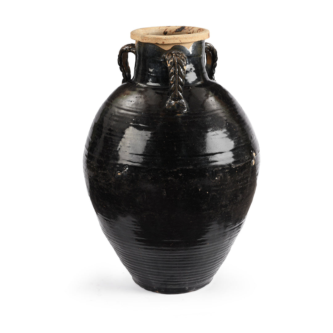Antique Chinese Black Glazed Stoneware Wine Jar From Hebei - 19th Century