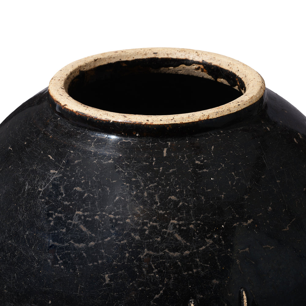 Rim Detail From Antique Black Glazed Stoneware Cizhou Wine Jar | Indigo Antiques