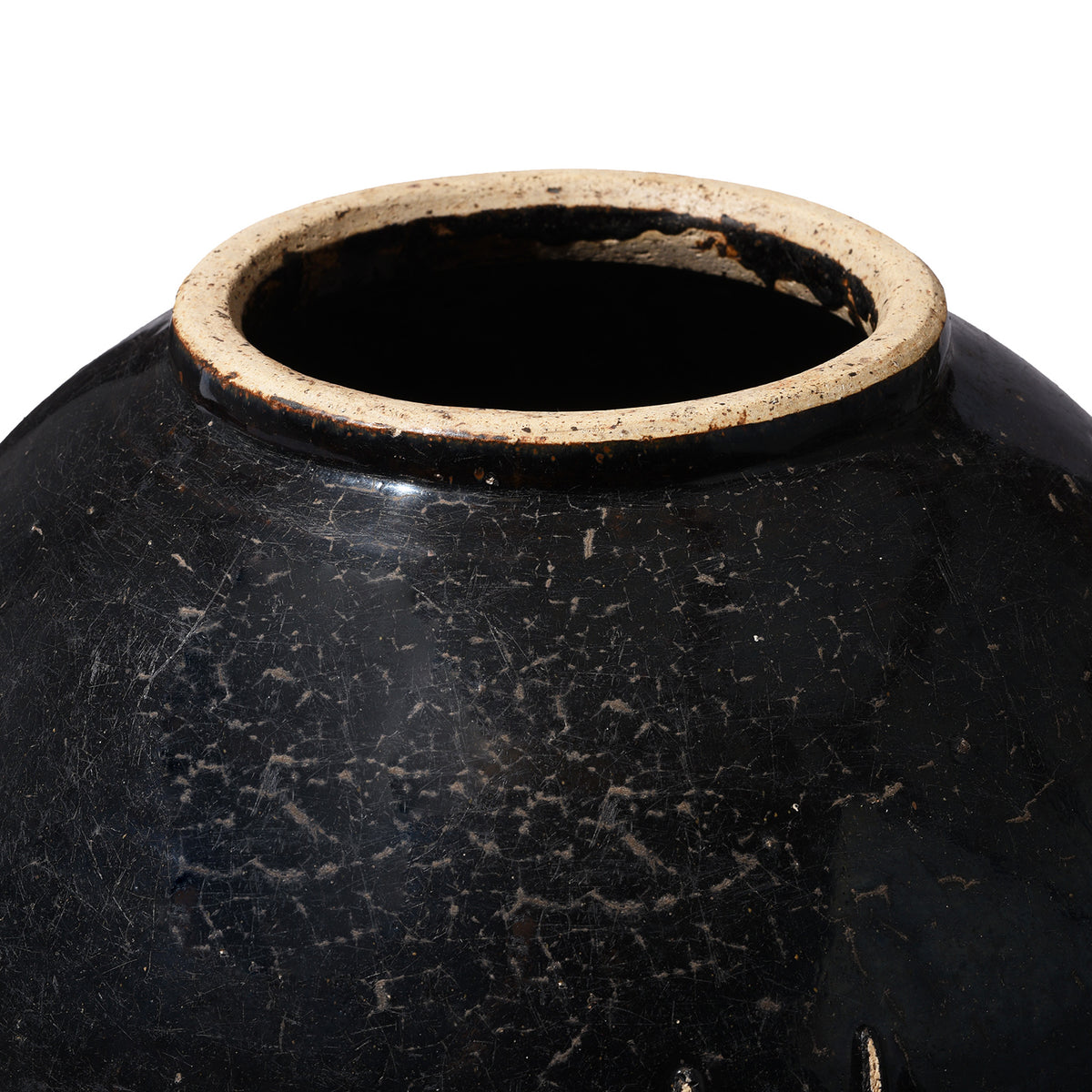Rim Detail From Antique Black Glazed Stoneware Cizhou Wine Jar | Indigo Antiques