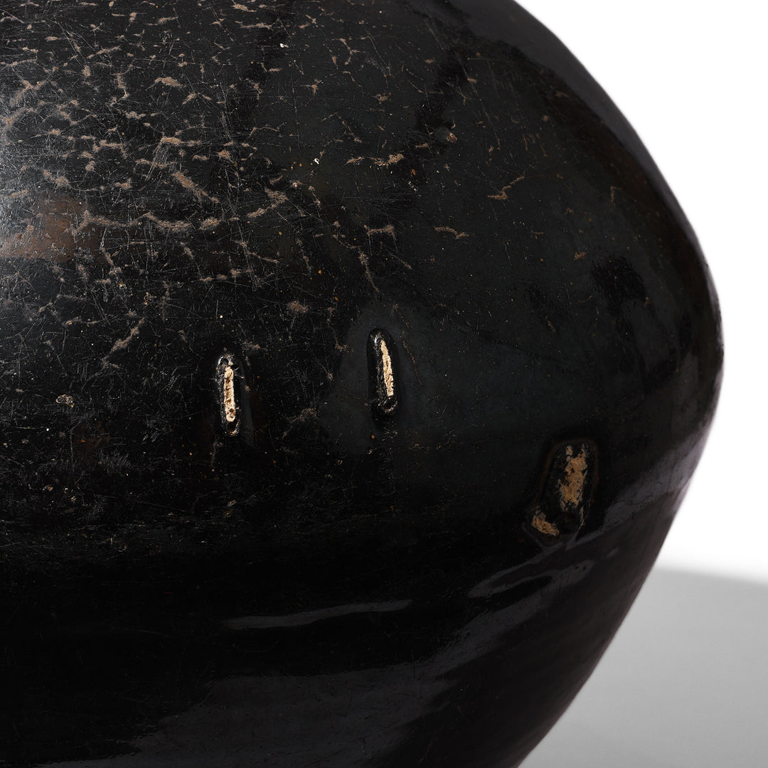 Crackling Detail From Antique Black Glazed Stoneware Cizhou Wine Jar | Indigo Antiques