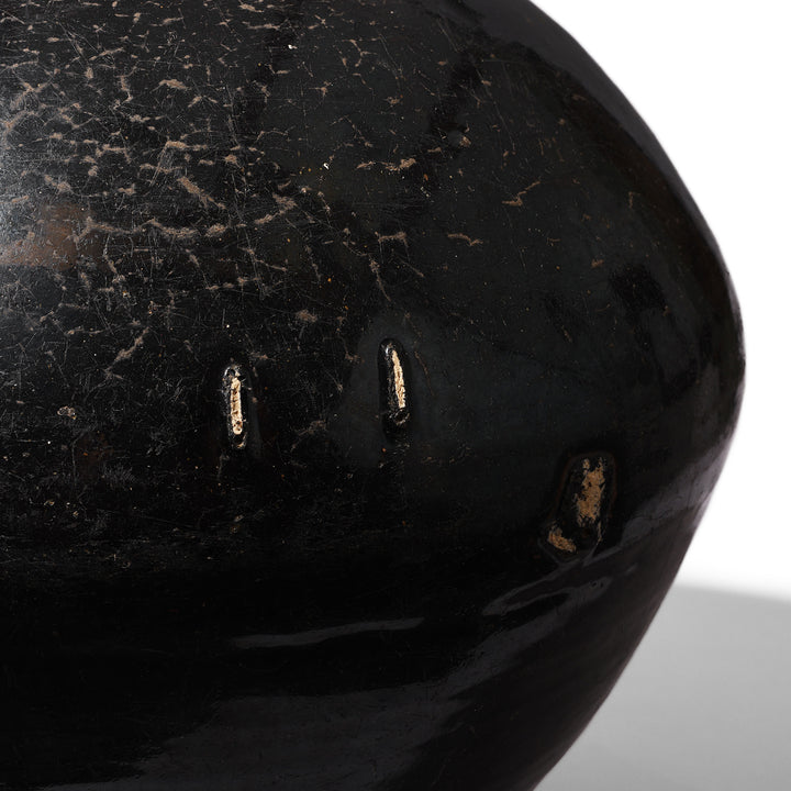 Crackling Detail From Antique Black Glazed Stoneware Cizhou Wine Jar | Indigo Antiques