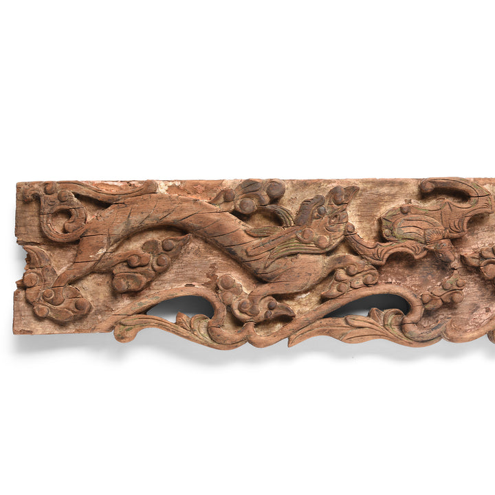 Dragon And Bat Carving Detail From Antique Yumu Elm Dragon & Bat Furniture Apron  | Indigo Antiques