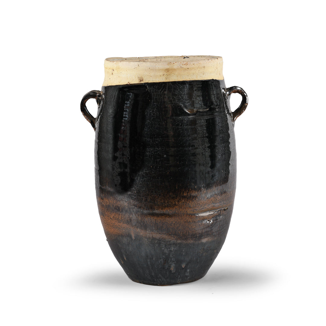 Antique Chinese Iridescent Black Glazed Stoneware Urn | Indigo Antiques