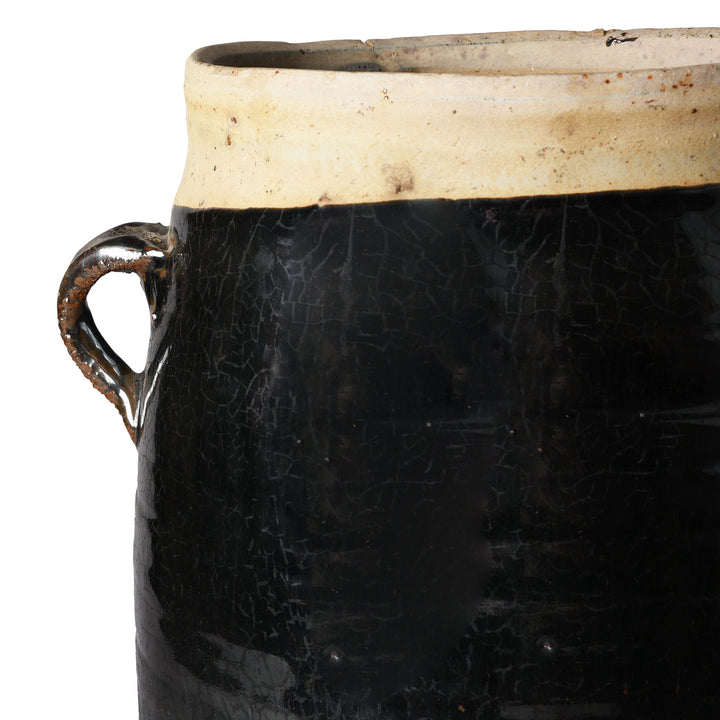 Handle Detail From Antique Black Glazed Stoneware Urn | Indigo Antiques