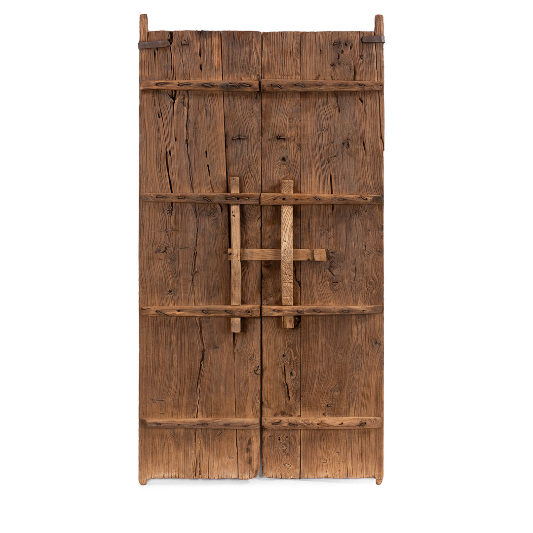 Reverse of an Antique Chinese iron bound doors crafted from locust wood huaimu | Indigo Antiques