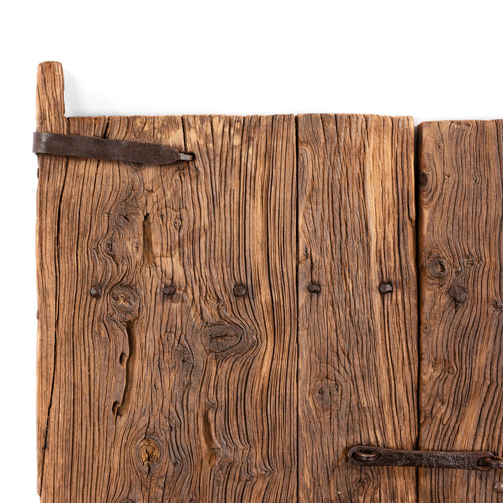 Corner Detail From Antique Chinese iron bound doors crafted from locust wood huaimu | Indigo Antiques