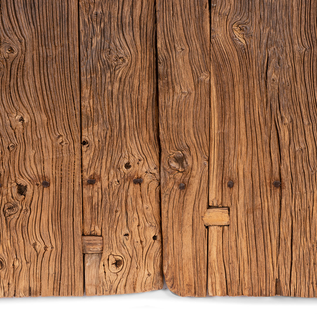 Grain And Patching Detail From Antique Chinese iron bound doors crafted from locust wood huaimu | Indigo Antiques