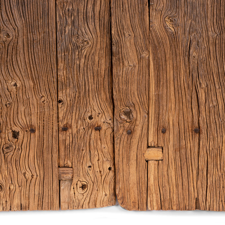 Grain And Patching Detail From Antique Chinese iron bound doors crafted from locust wood huaimu | Indigo Antiques