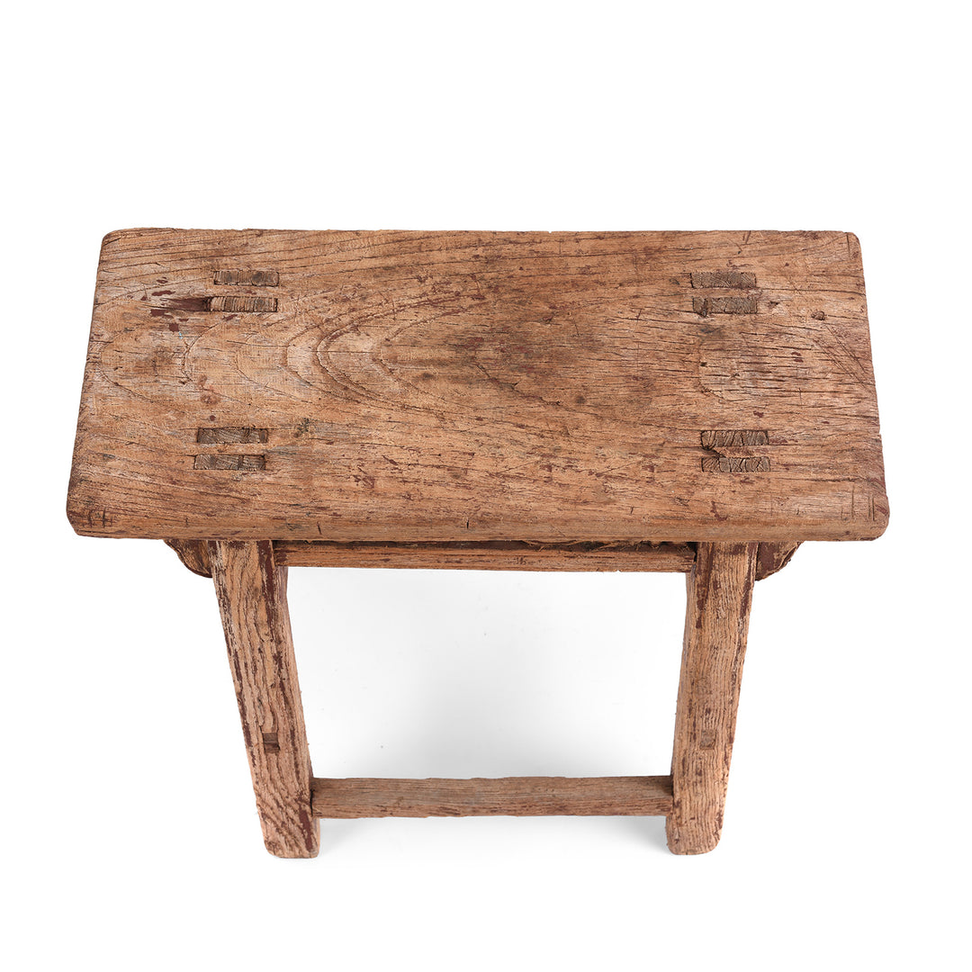 Top Down View Of Antique Chinese Carved Elm Farmers Milking Stool | Indigo Antiques