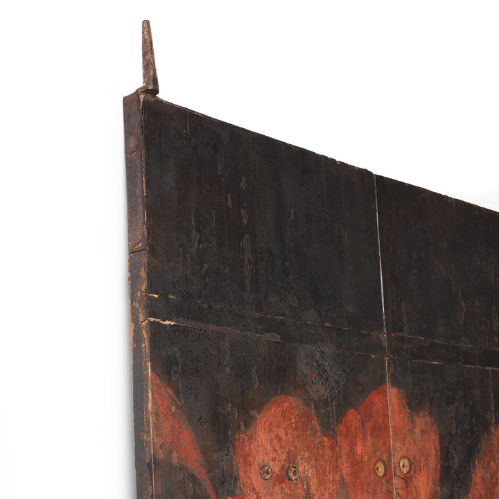 Corner And Depth Detail From Antique Painted Pine 'Foo Dog' Doors From Shanxi | Indigo Antiques