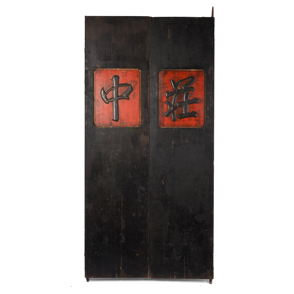 Back Of Antique Painted Pine 'Foo Dog' Doors From Shanxi | Indigo Antiques