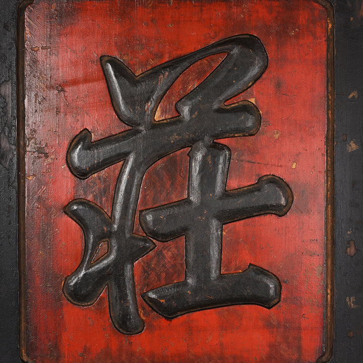 Back Detail From Antique Painted Pine 'Foo Dog' Doors From Shanxi | Indigo Antiques