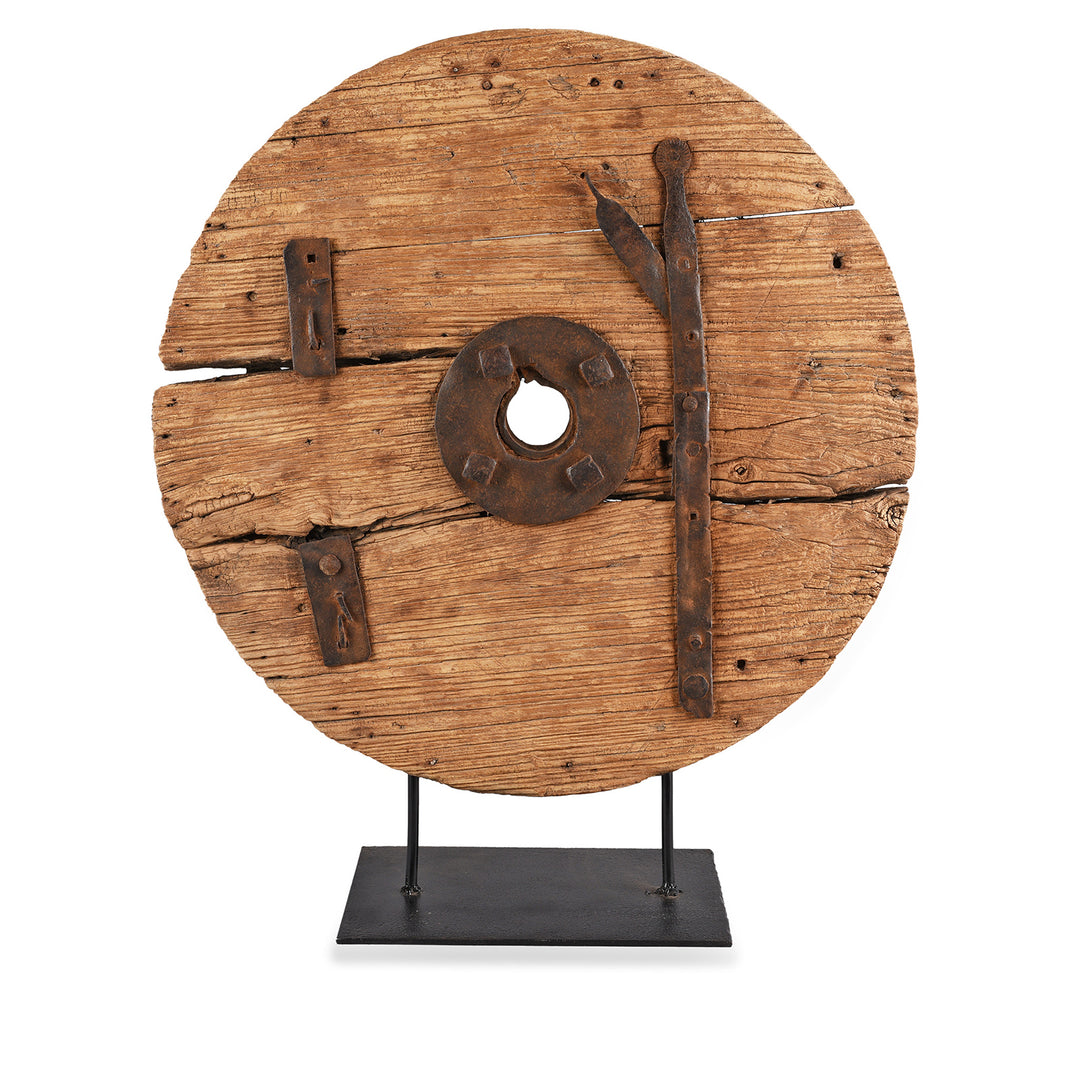 Antique Elm Wheel On Stand From Shanxi | Indigo Antiques