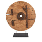 Old Elm Wheel On Stand From Shanxi - 19th Century