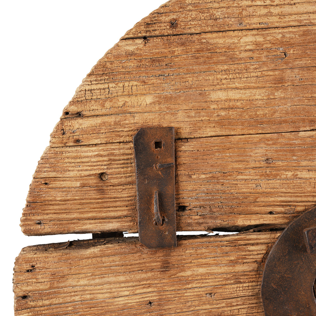 Repair Work Detail Form Antique Elm Wheel On Stand From Shanxi | Indigo Antiques