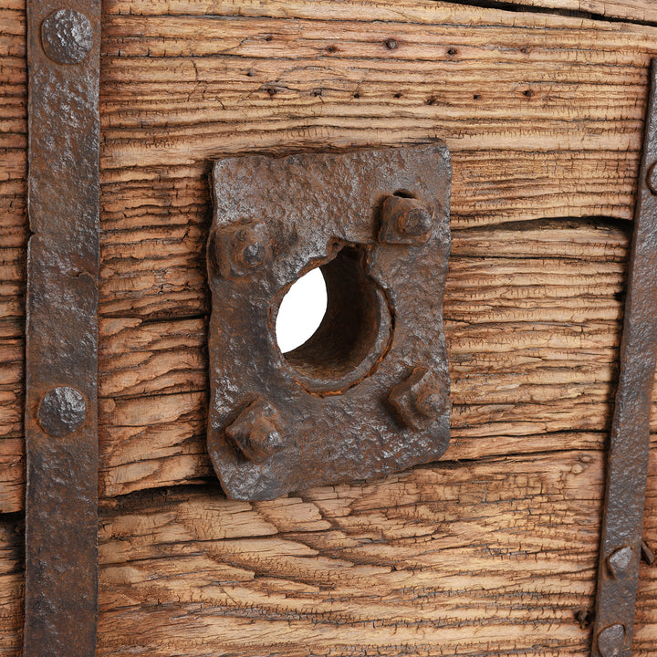 Metalwork Detail From Antique Elm Wheel On Stand From Shanxi | Indigo Antiques