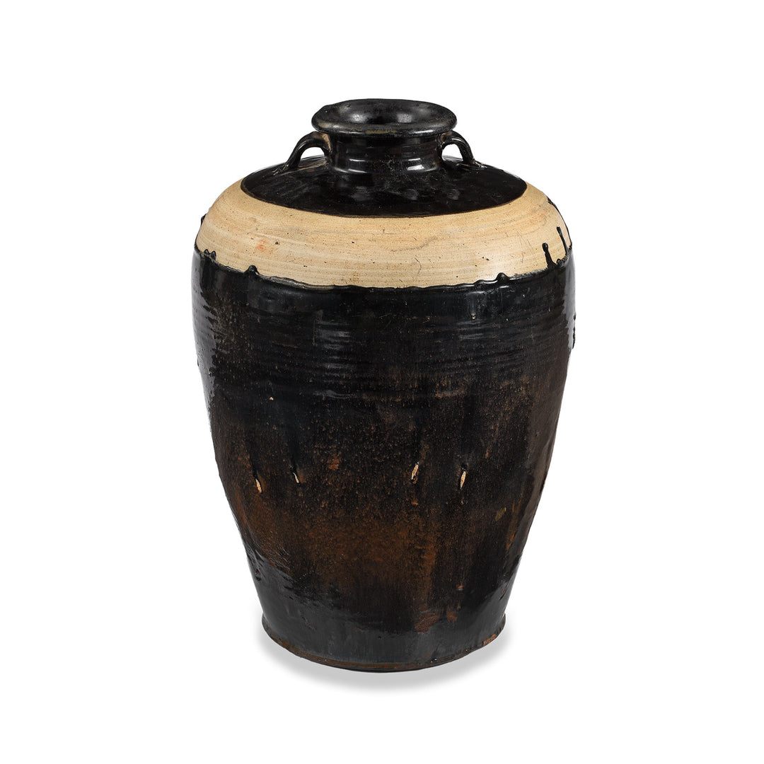 Old Chinese Minimal Black Glaze Decorative Wine Jar From Hebei  - 19Th Century