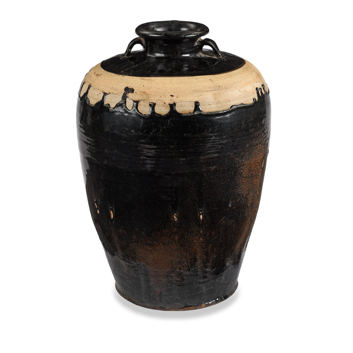 Old Chinese Minimal Black Glaze Decorative Wine Jar From Hebei  - 19Th Century