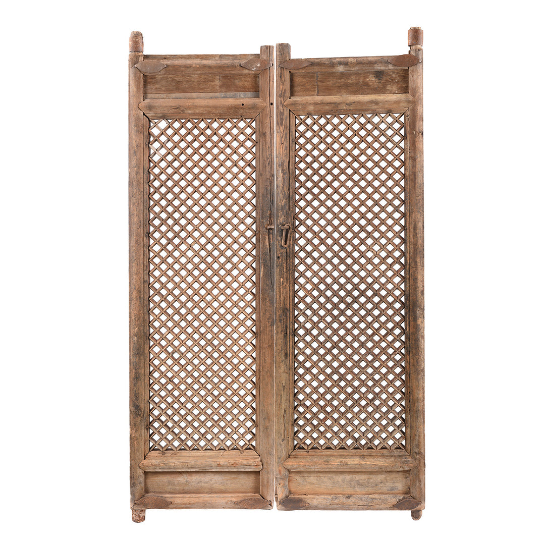Old Yumu Elm Lattice Door Screen From Shanxi - 19thC