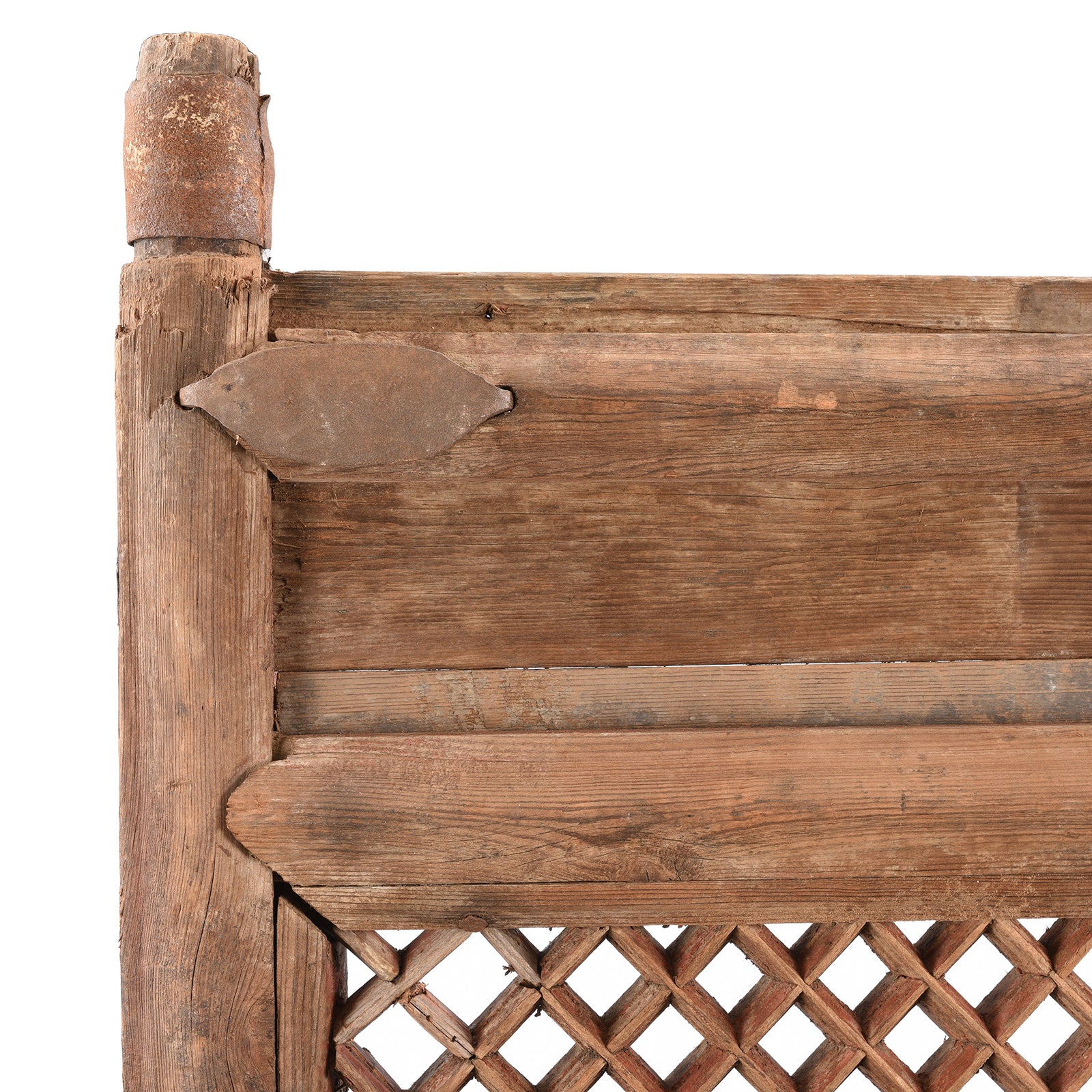 Corner Detail Of Old Yumu Elm Lattice Door Screen From Shanxi - 19thC