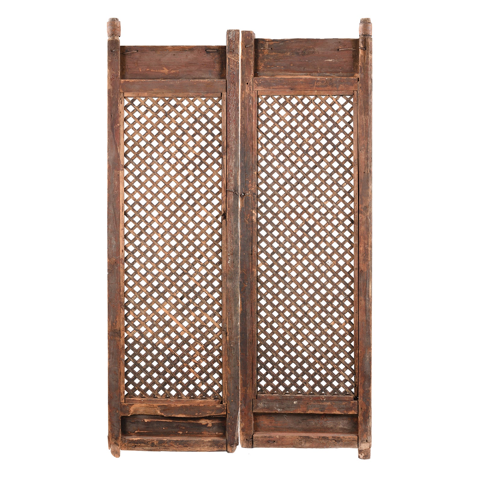 View Of Closed Old Yumu Elm Lattice Door Screen From Shanxi - 19thC