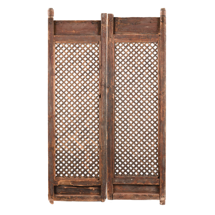 View Of Closed Old Yumu Elm Lattice Door Screen From Shanxi - 19thC