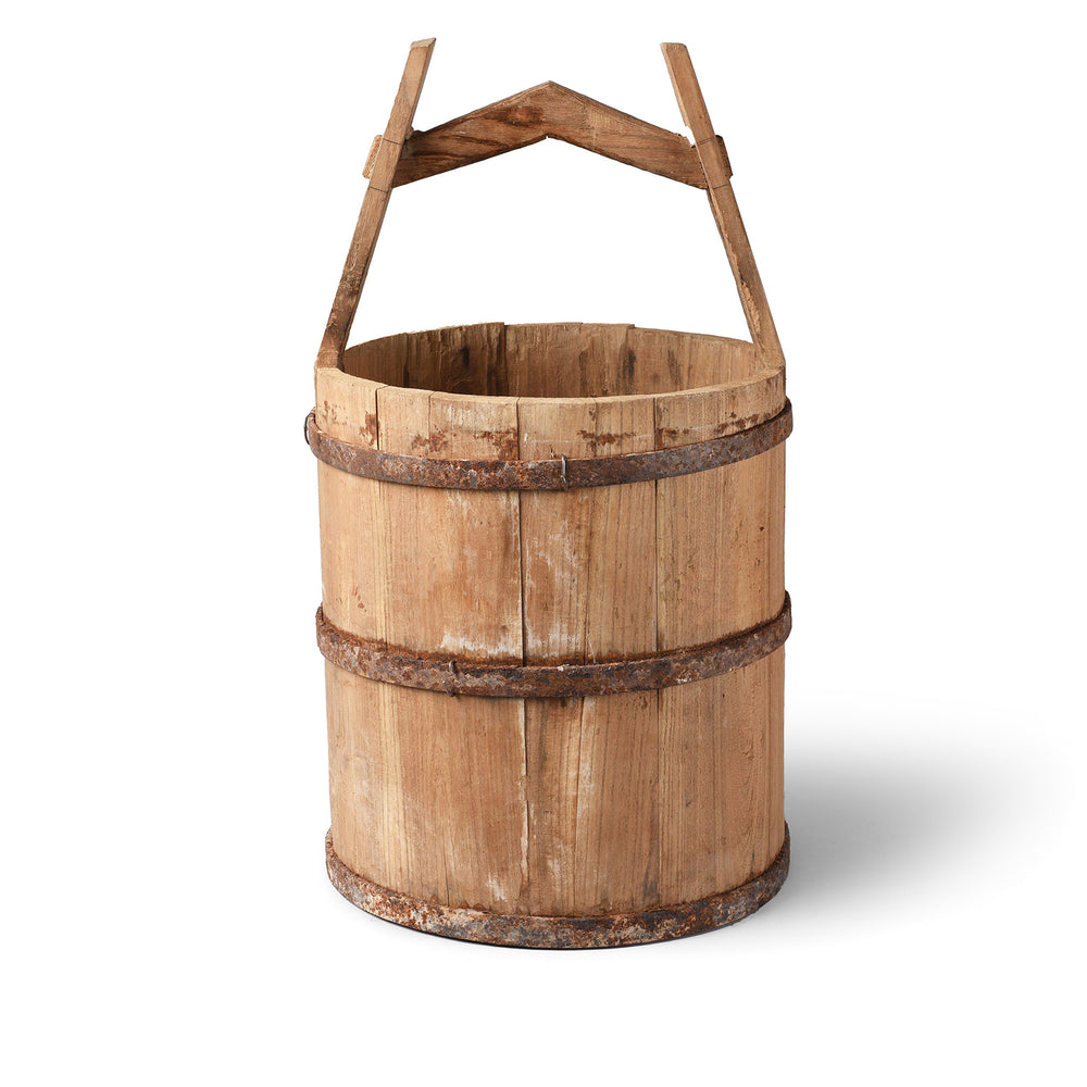 Antique Iron Bound Pine Bucket From Shanxi | Indigo Antiques