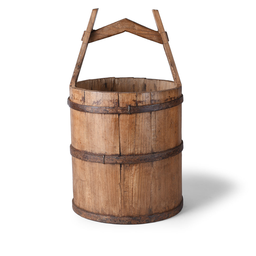 Antique Iron Bound Pine Bucket From Shanxi | Indigo Antiques
