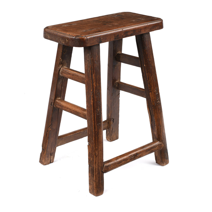 Angled View Of Antique Chinese Pear Wood Farmers Stool | Indigo Antiques