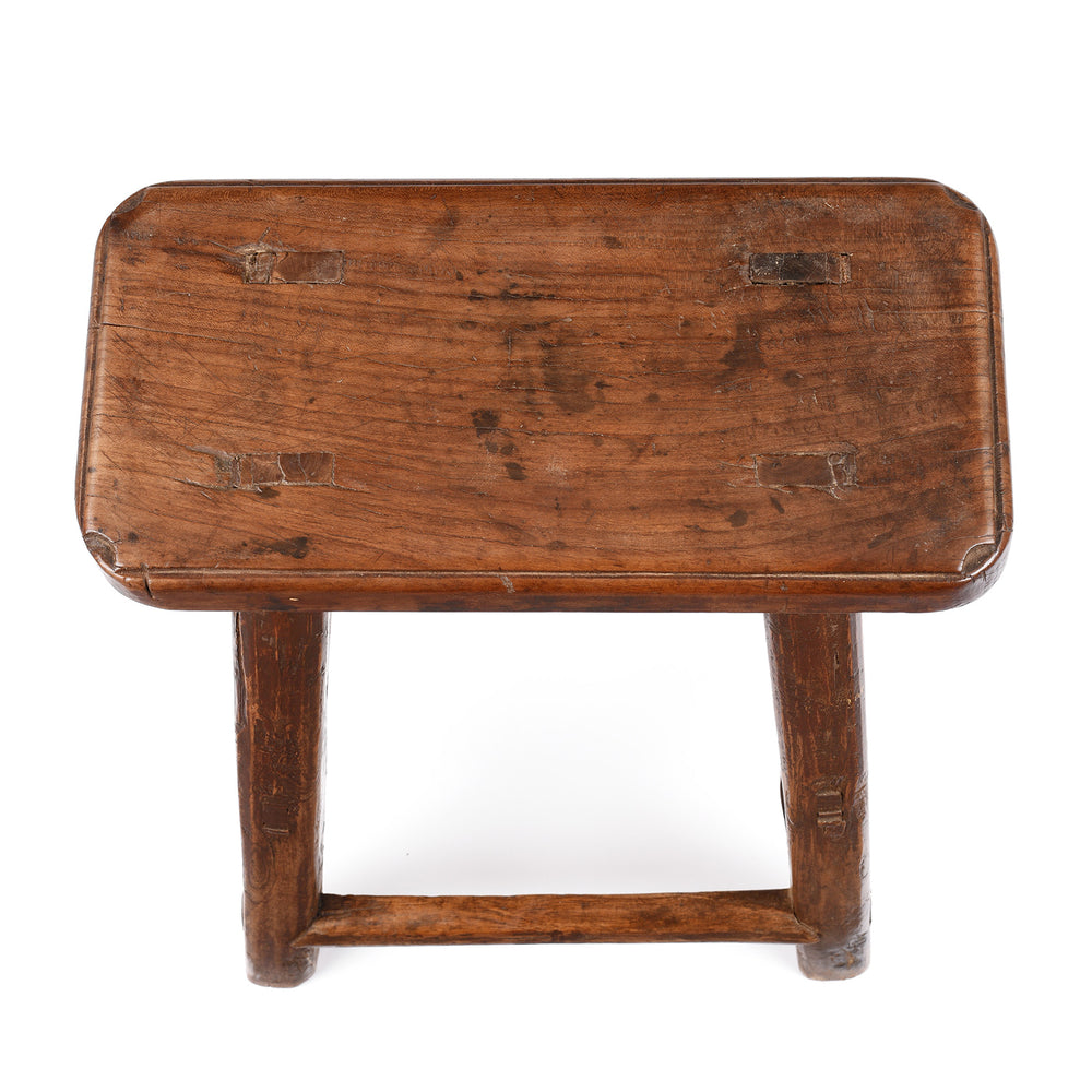 Top Down View Of Antique Chinese Pear Wood Farmers Stool | Indigo Antiques