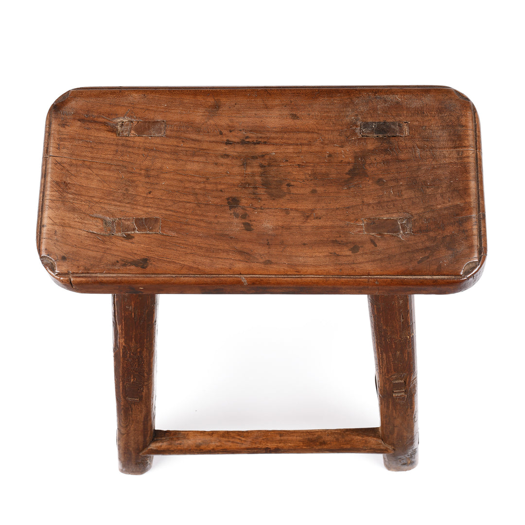 Top Down View Of Antique Chinese Pear Wood Farmers Stool | Indigo Antiques