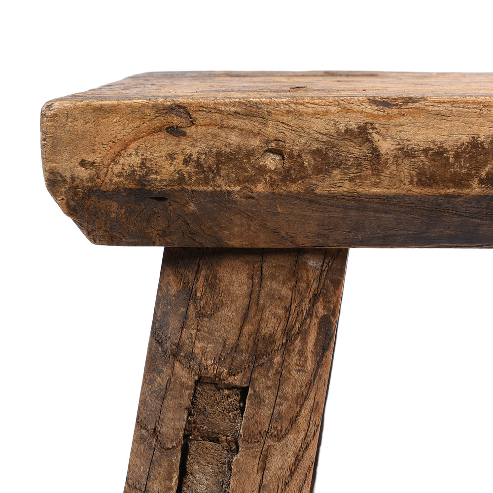 Corner Detail From Antique Chinese Rustic Farmhouse Elm Stool | Indigo Antiques 