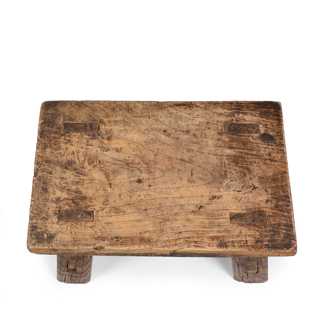 Top Down View Of Antique Chinese Rustic Farmhouse Elm Stool | Indigo Antiques 