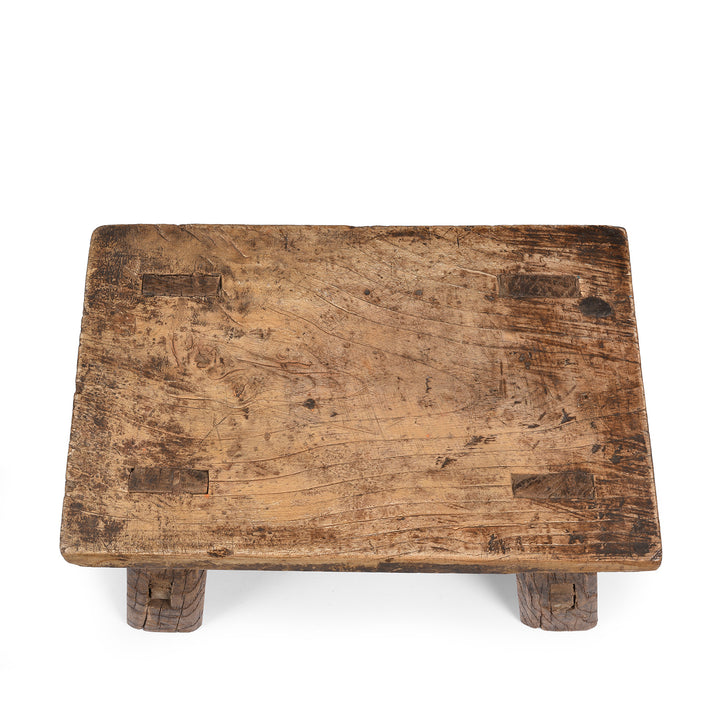 Top Down View Of Antique Chinese Rustic Farmhouse Elm Stool | Indigo Antiques 