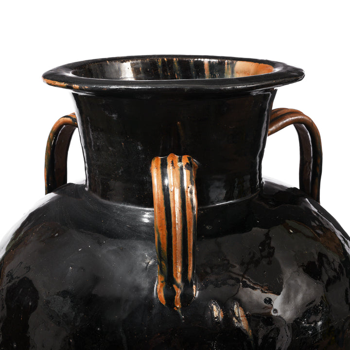 Neck And Handle Detail From Antique Large Black Glazed Stoneware Wine Jar | Indigo Antiques