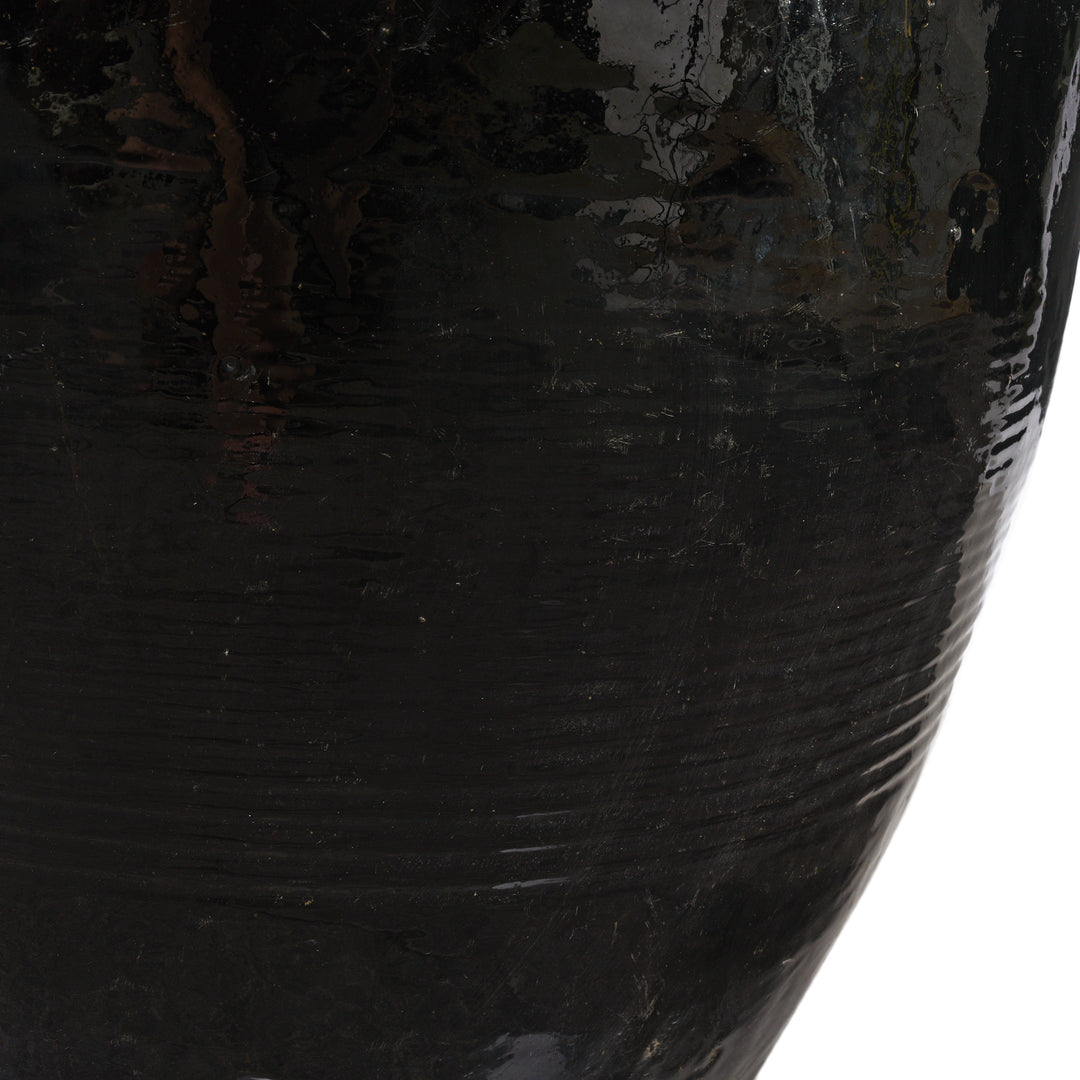 Ribbing Detail From Antique Large Black Glazed Stoneware Wine Jar | Indigo Antiques