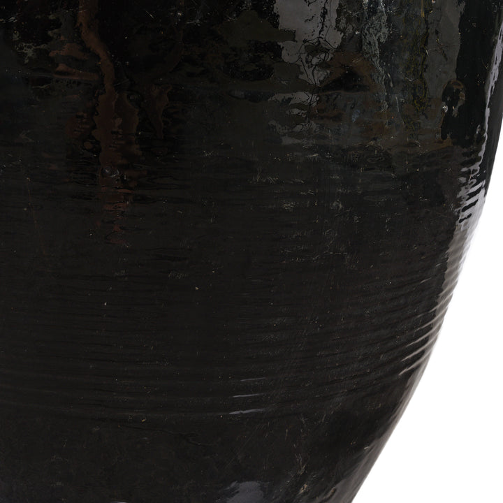 Ribbing Detail From Antique Large Black Glazed Stoneware Wine Jar | Indigo Antiques