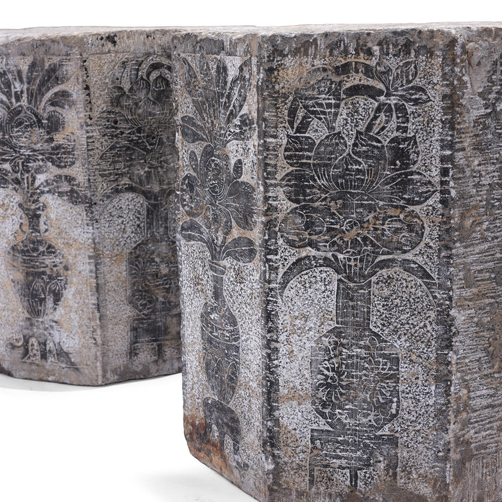 Artwork Detail From Antique Chinese Pair of Stone Octagonal Bases | Indigo Antiques