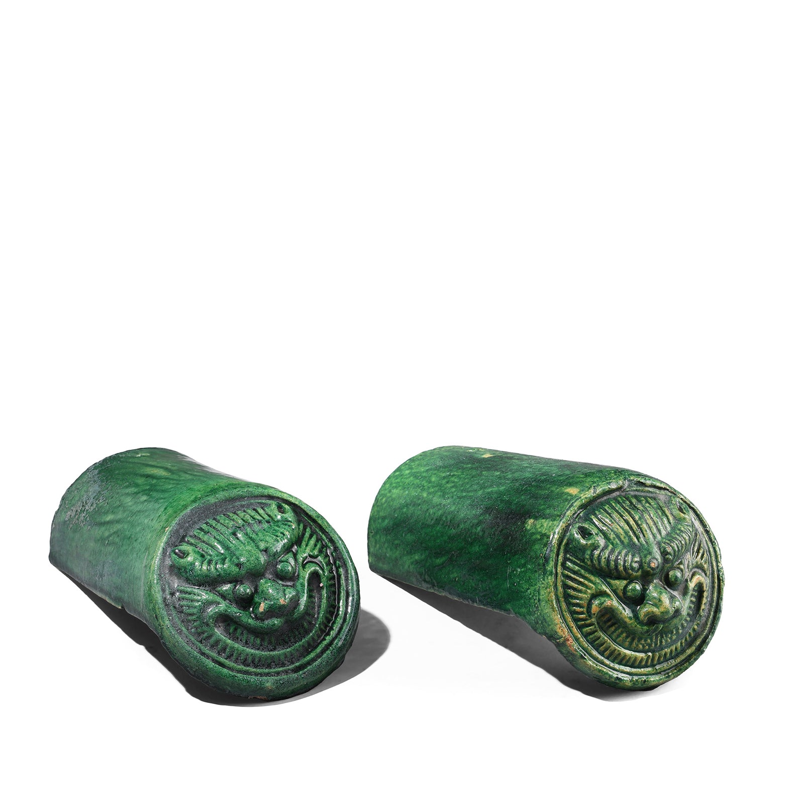 Chinese Grinning Green Glaze Roof Tiles | Indigo Antiques