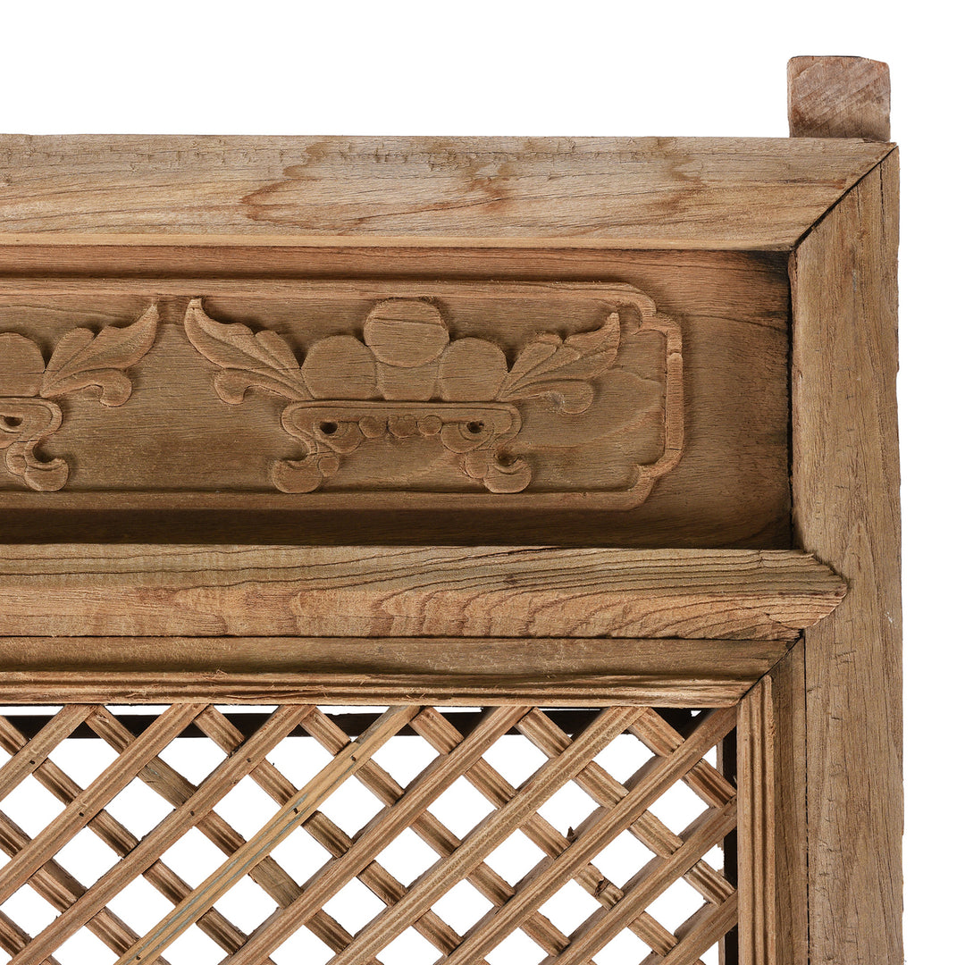 Carving Detail From Old Yumu Elm Lattice Window Screen - 19thC | Indigo Antiques