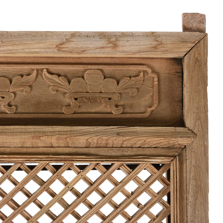 Carving Detail From Old Yumu Elm Lattice Window Screen - 19thC | Indigo Antiques