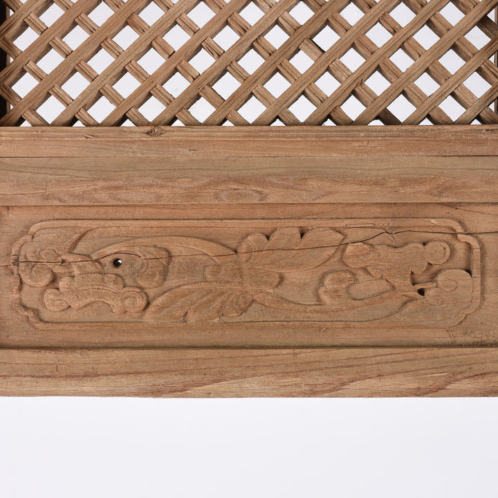Floral Carving Detail From Old Yumu Elm Lattice Window Screen - 19thC | Indigo Antiques