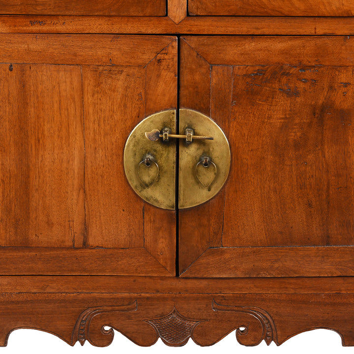 Locking Plate Detail From Antique Two Drawer Walnut Cabinet From Shanxi | Indigo Antiques