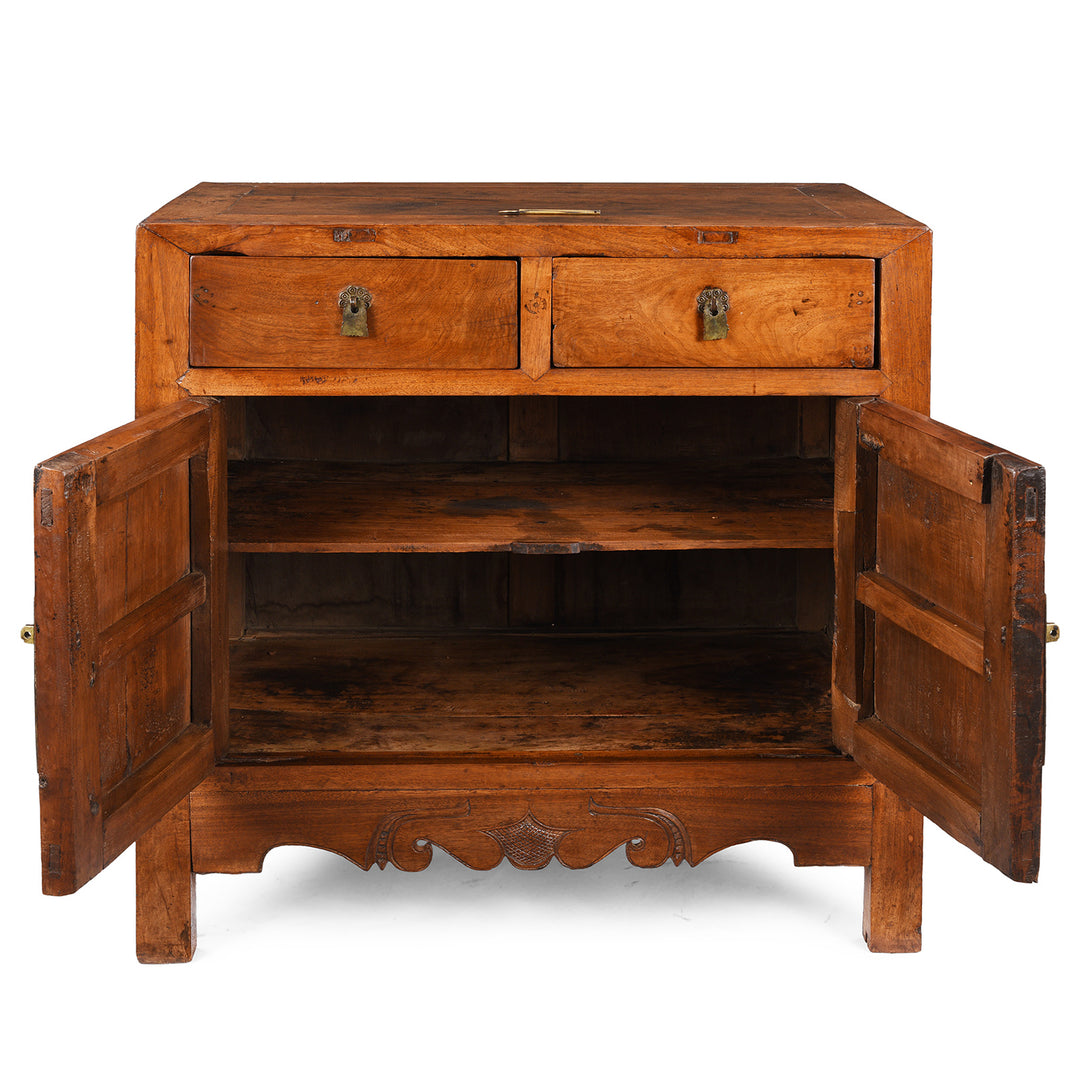 Interior View Of Antique Two Drawer Walnut Cabinet From Shanxi | Indigo Antiques