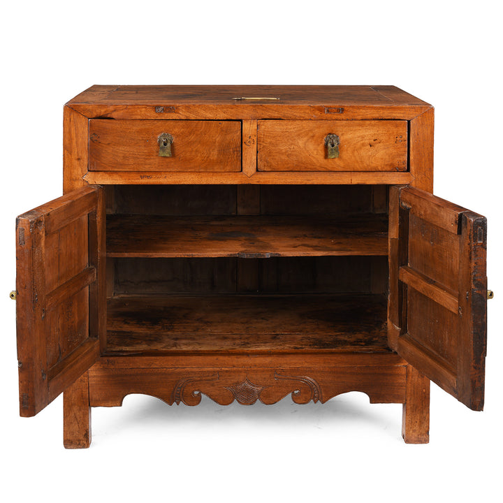 Interior View Of Antique Two Drawer Walnut Cabinet From Shanxi | Indigo Antiques
