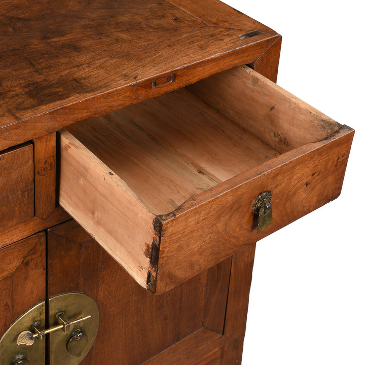 Drawer Detail From Antique Two Drawer Walnut Cabinet From Shanxi | Indigo Antiques
