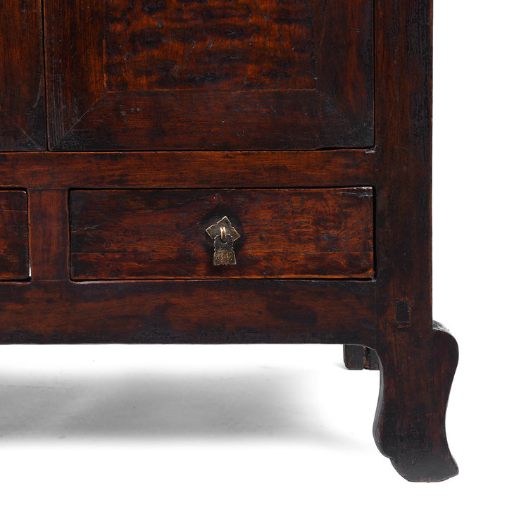 Leg Detail From 19th Century Chinese Cabinet From Gansu Province Made From Mulberry And Poplar With Two Drawers And Original Brass Hardware