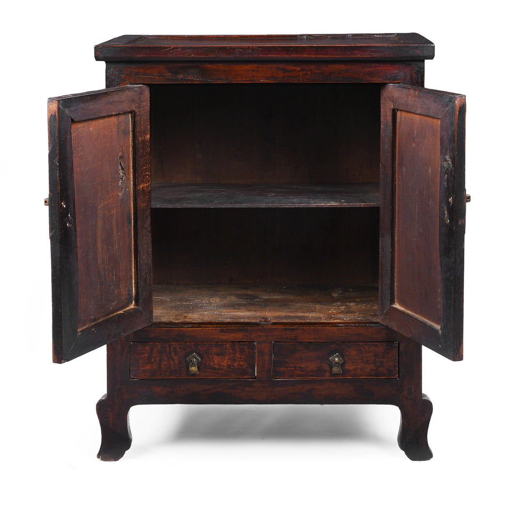 Interior View Of 19th Century Chinese Cabinet From Gansu Province Made From Mulberry And Poplar With Two Drawers And Original Brass Hardware