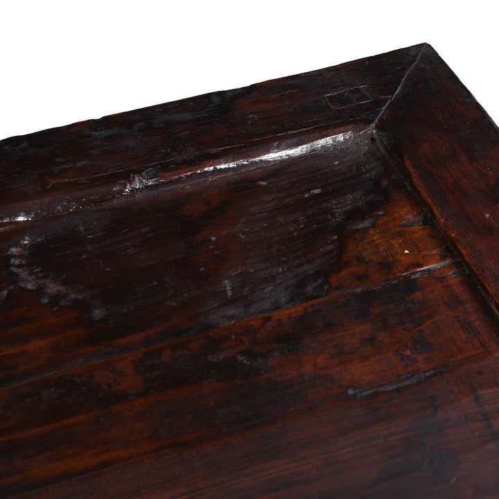 Detail From Surface Of 19th Century Chinese Cabinet From Gansu Province Made From Mulberry And Poplar With Two Drawers And Original Brass Hardware