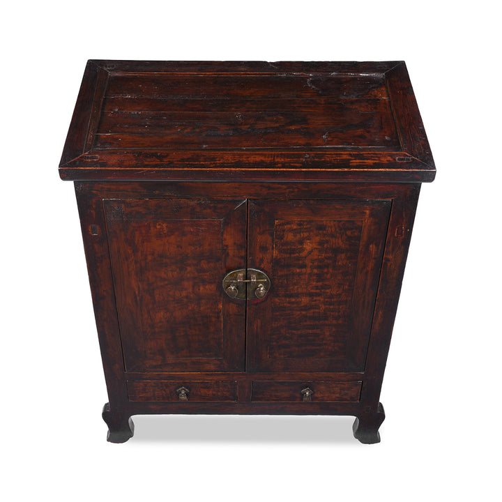 Top Down View Of 19th Century Chinese Cabinet From Gansu Province Made From Mulberry And Poplar With Two Drawers And Original Brass Hardware